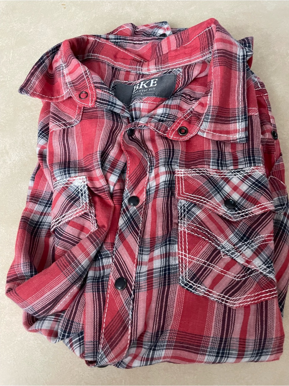 BKE Red Black and White Plaid Men's Button-Down Shirt